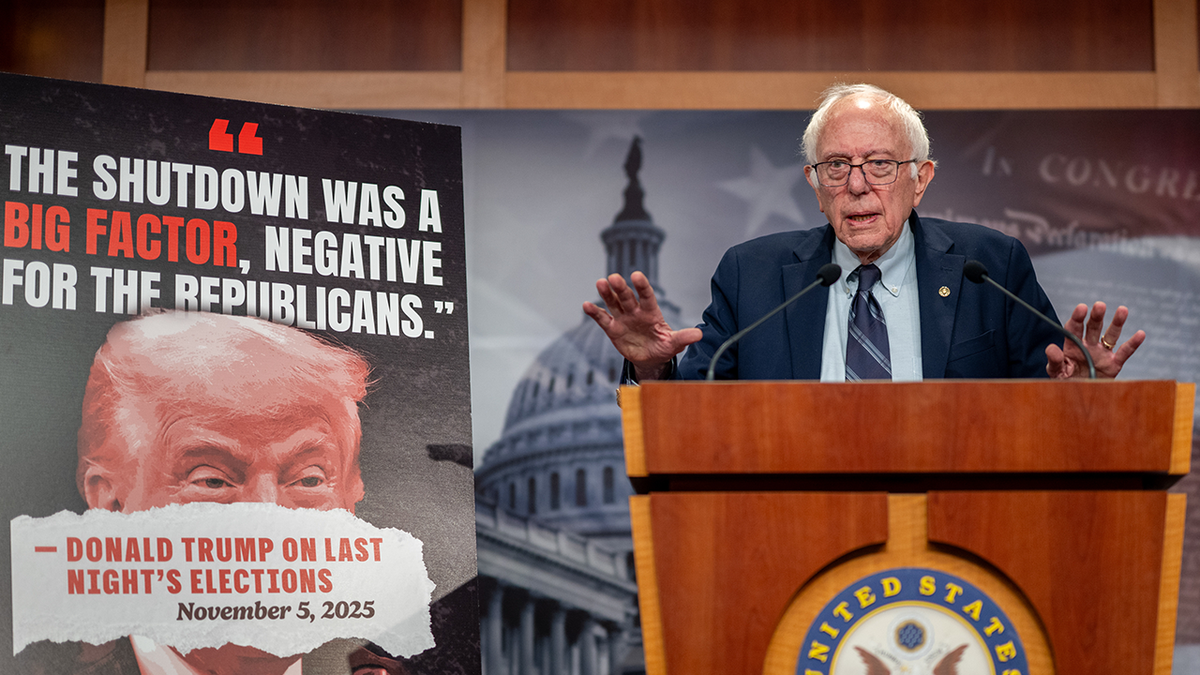 Senator Bernie Sanders, an Independent from Vermont, during a news conference at the US Capitol in Washington, DC, US, on Wednesday, Nov. 5, 2025. The US government has reached a major milestone of dysfunction as Congress has allowed a federal shutdown to drag into its 36th day - the longest in history - amid a stalemate over health-care and spending priorities.