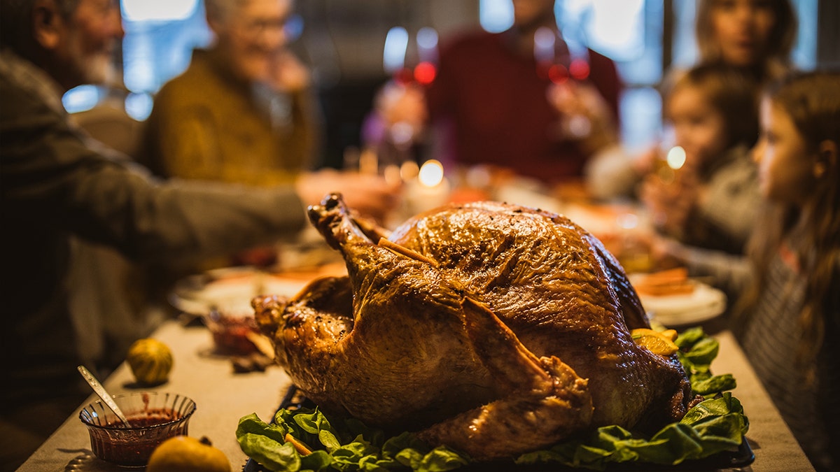 Turkey resting on Thanksgiving table