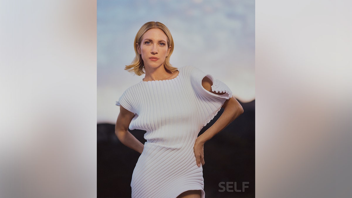 Brittany Snow in a white dress for Self Magazine