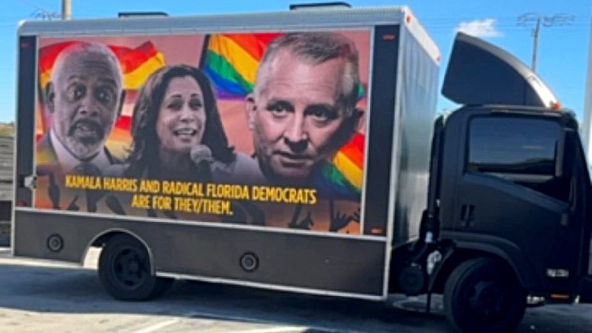 Truck displaying video targeting Kamala Harris and Democratic Florida gubernatorial candidates