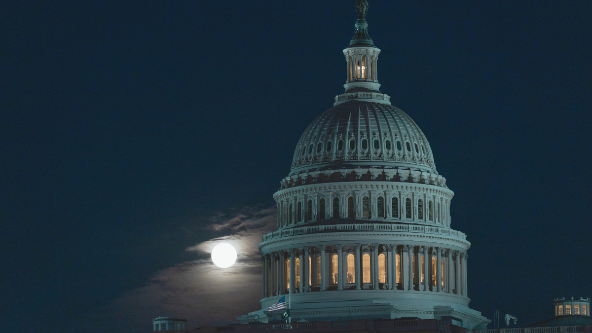 The U.S. Capitol in Washington, D.C. is seen in the evening during a government shutdown.