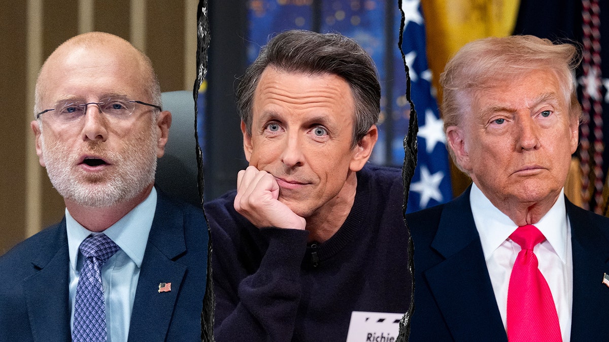 Brendan Carr, Seth Meyers and Donald Trump