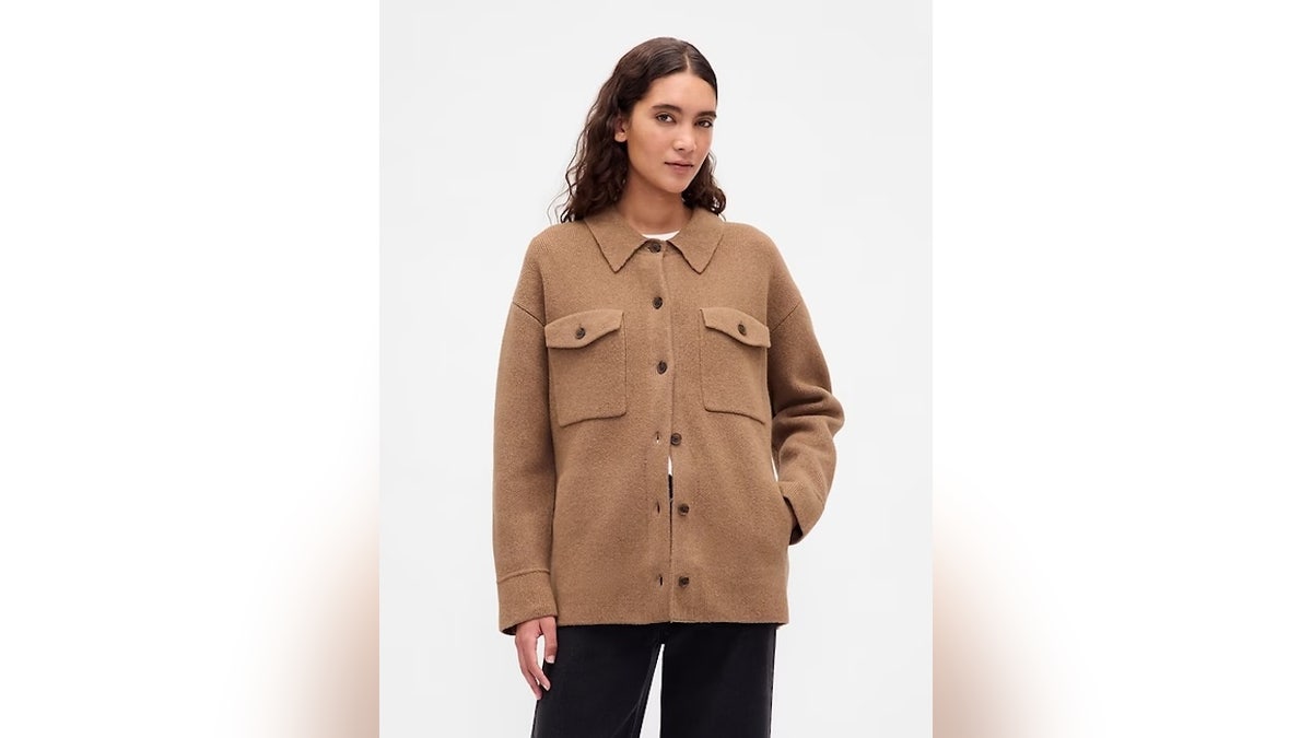 This shirt jacket has that cashmere-like feel without the high price tag. 