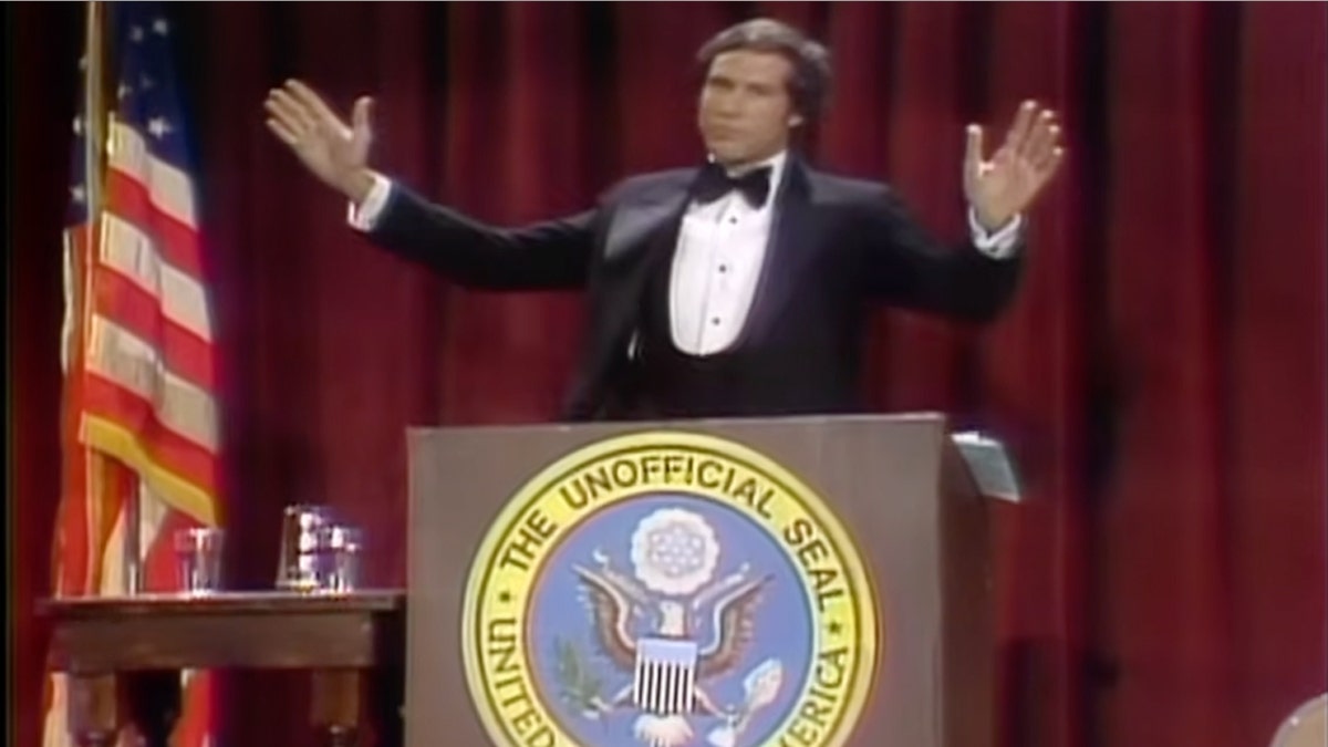 Chevy Chase during his impersonation of President Ford on Saturday Night Live