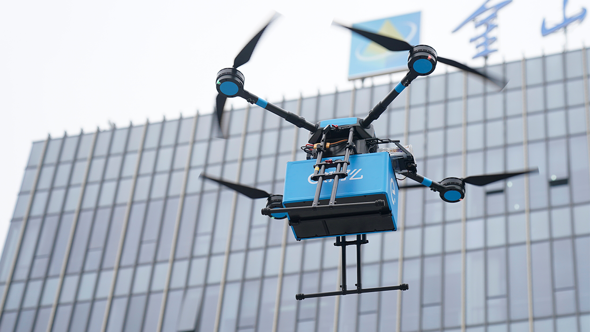 A drone is seen during a demonstration.
