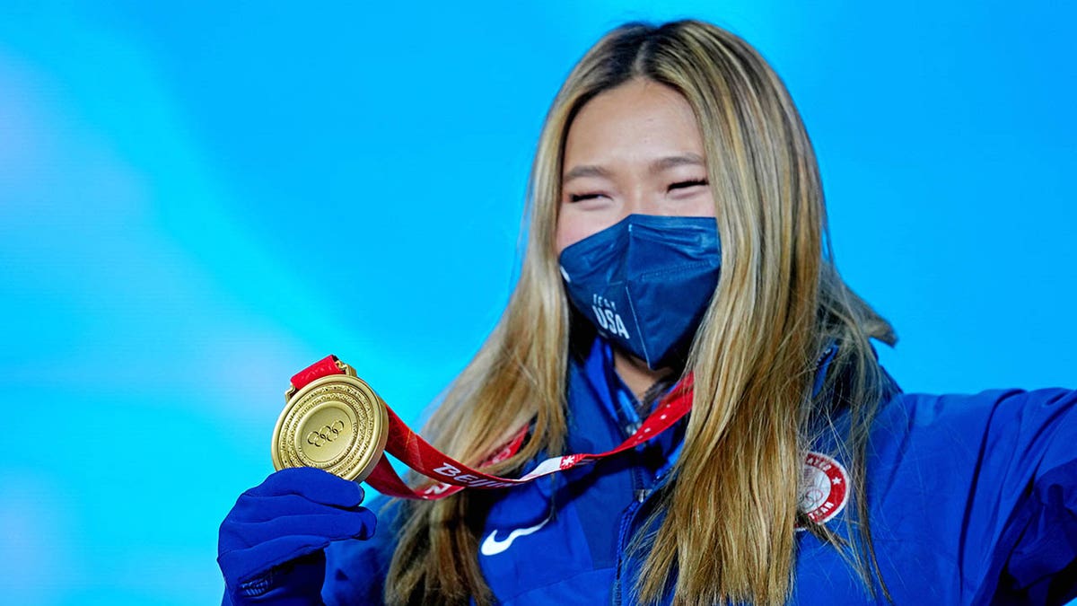 Chloe Kim celebrates