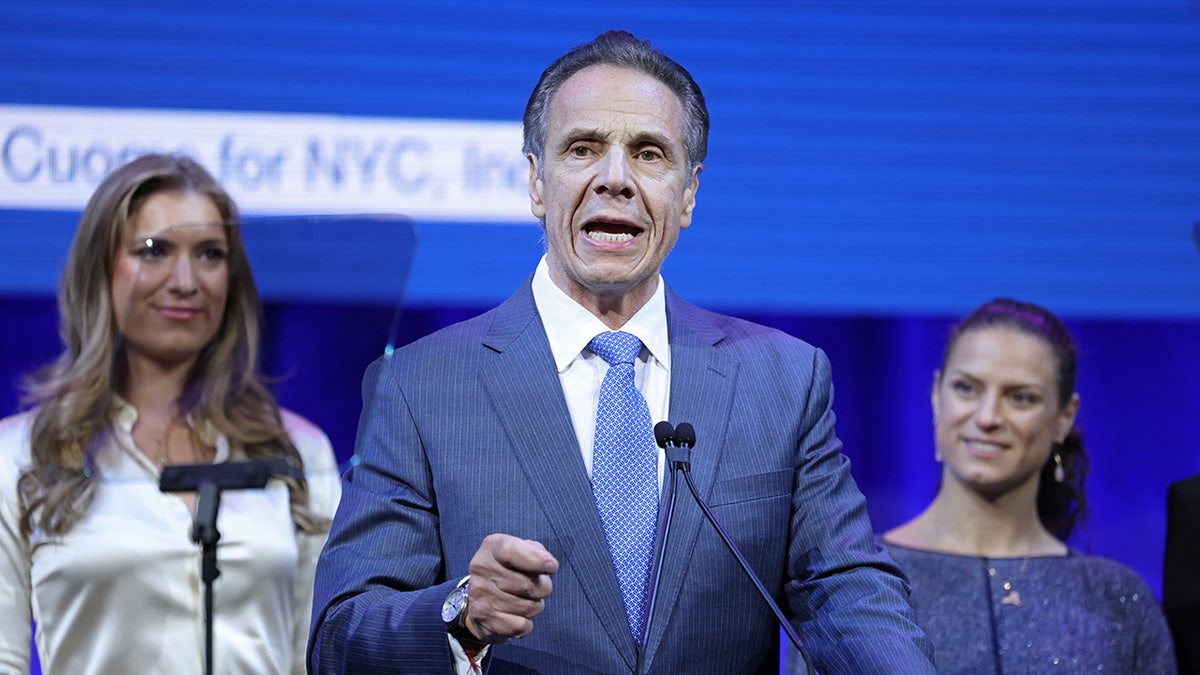 New York City mayoral candidate Andrew Cuomo speaks during an election night event at the Ziegfeld Ballroom in Midtown Manhattan