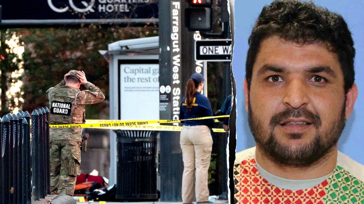 National Guard on shooting scene split with photo of National Guard shooting suspect, Rahmanullah Lakanwal