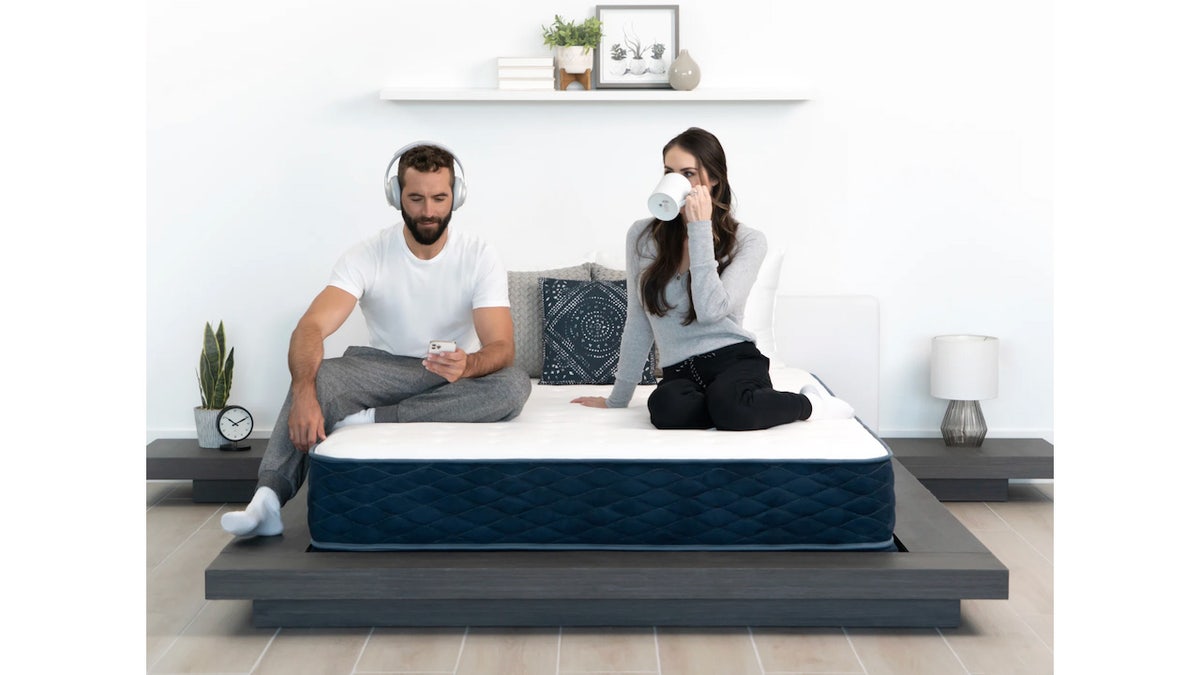 The hybrid design helps air move through the mattress, so it sleeps cooler.