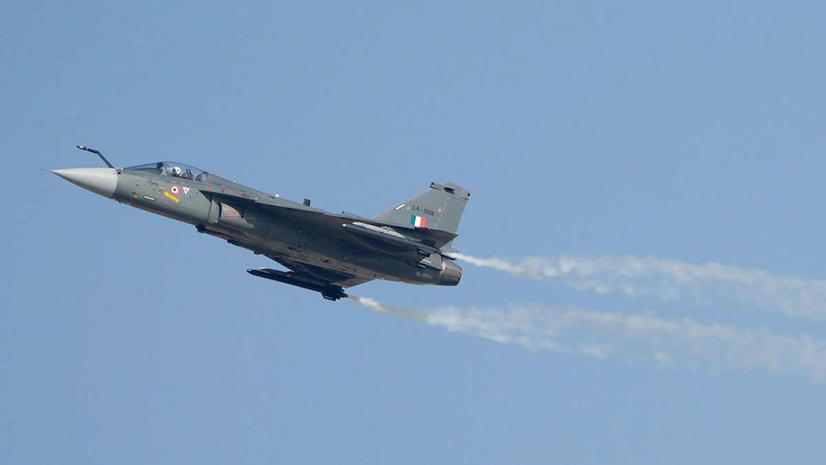 Indian fighter jet flies during Dubai air show