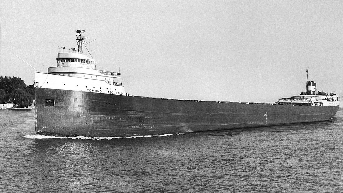 The 729-foot ore freighter SS Edmund Fitzgerald sails near Sault Sainte Marie, Michigan, in 1972.