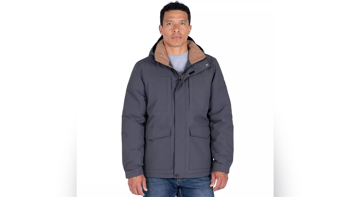 Stay warm and dry in this flannel-lined jacket.