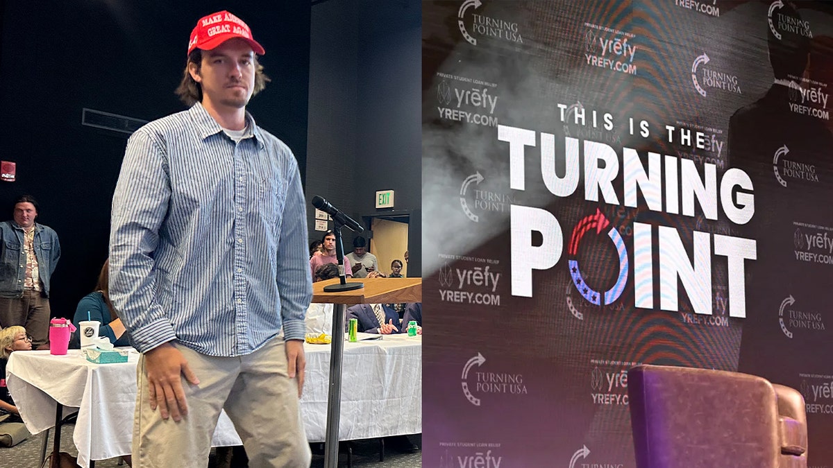 Fort Lewis College senior Jonah Flynn and TPUSA logo