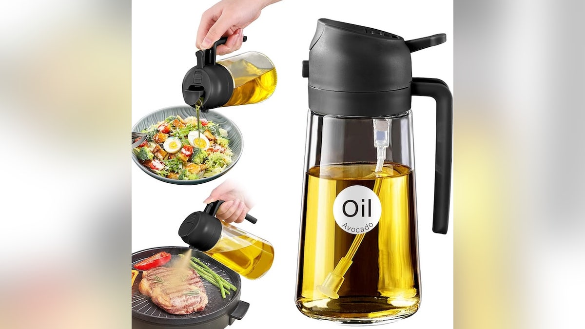 This glass oil dispenser makes it easy to deposit olive oil without going overboard.