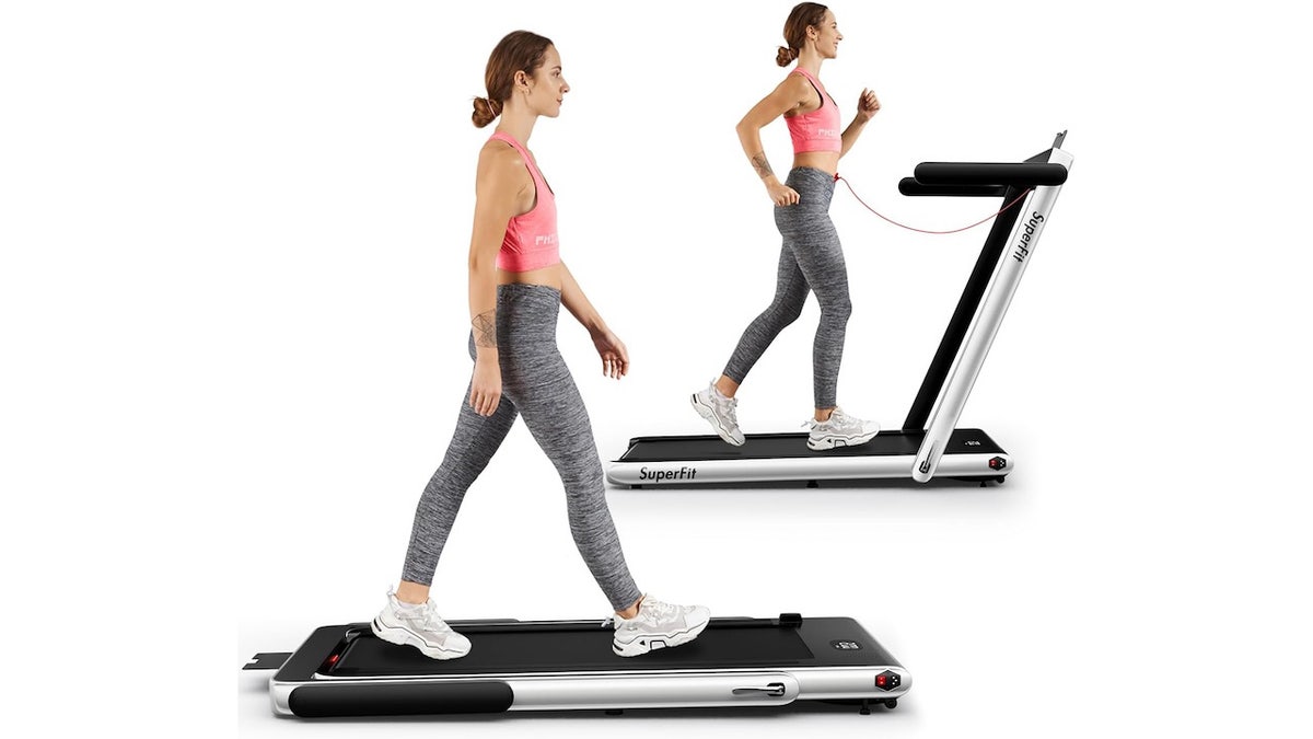 Use this folding treadmill for walking or running.