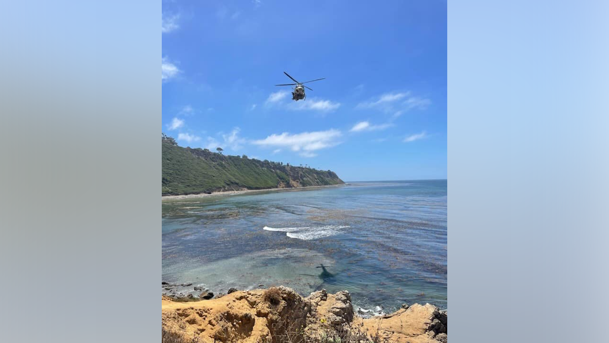 Helicopter over water near Palos Verdes coast