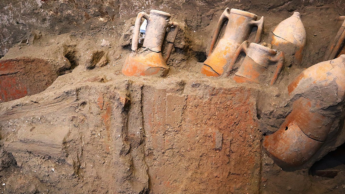 View of ancient jars in food stall