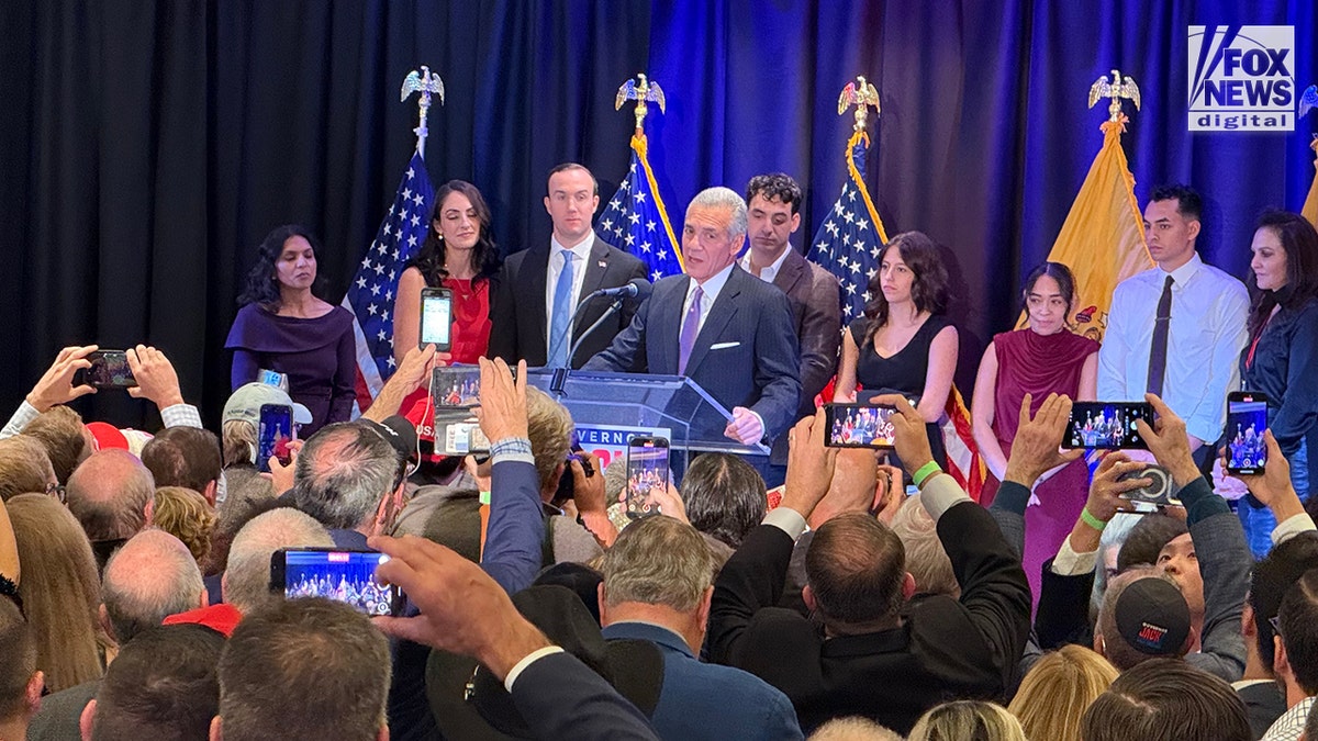 Jack Ciattarelli speaks from a podium.