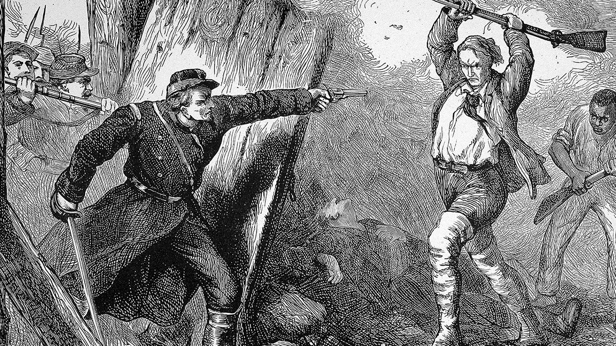 John Brown Virginia attacked Arsenal in black and white.