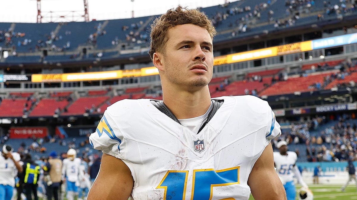 Ladd McConkey looks on field