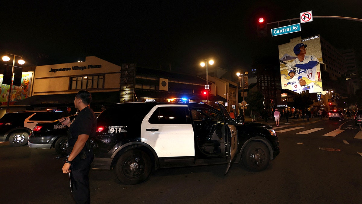Police officers monitoring streets