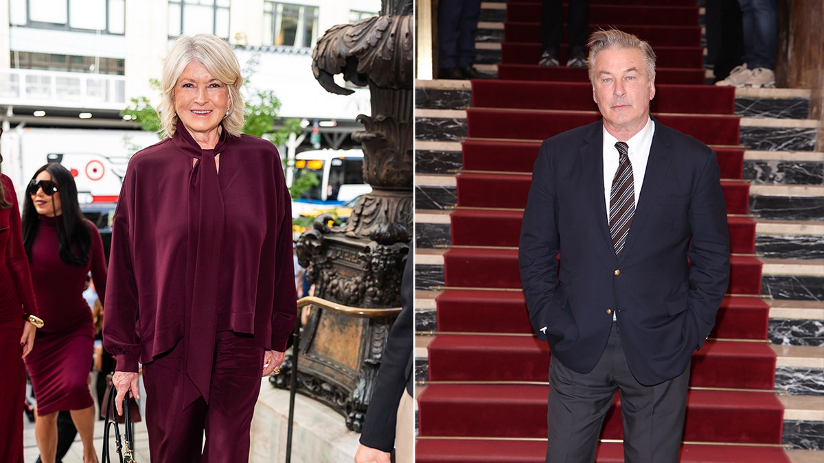 Split image showing Martha Stewart at the L’Agence fashion presentation in New York City on Sept. 10, 2025, and Alec Baldwin at the Torino Film Festival in Turin, Italy, on Nov. 25, 2024.