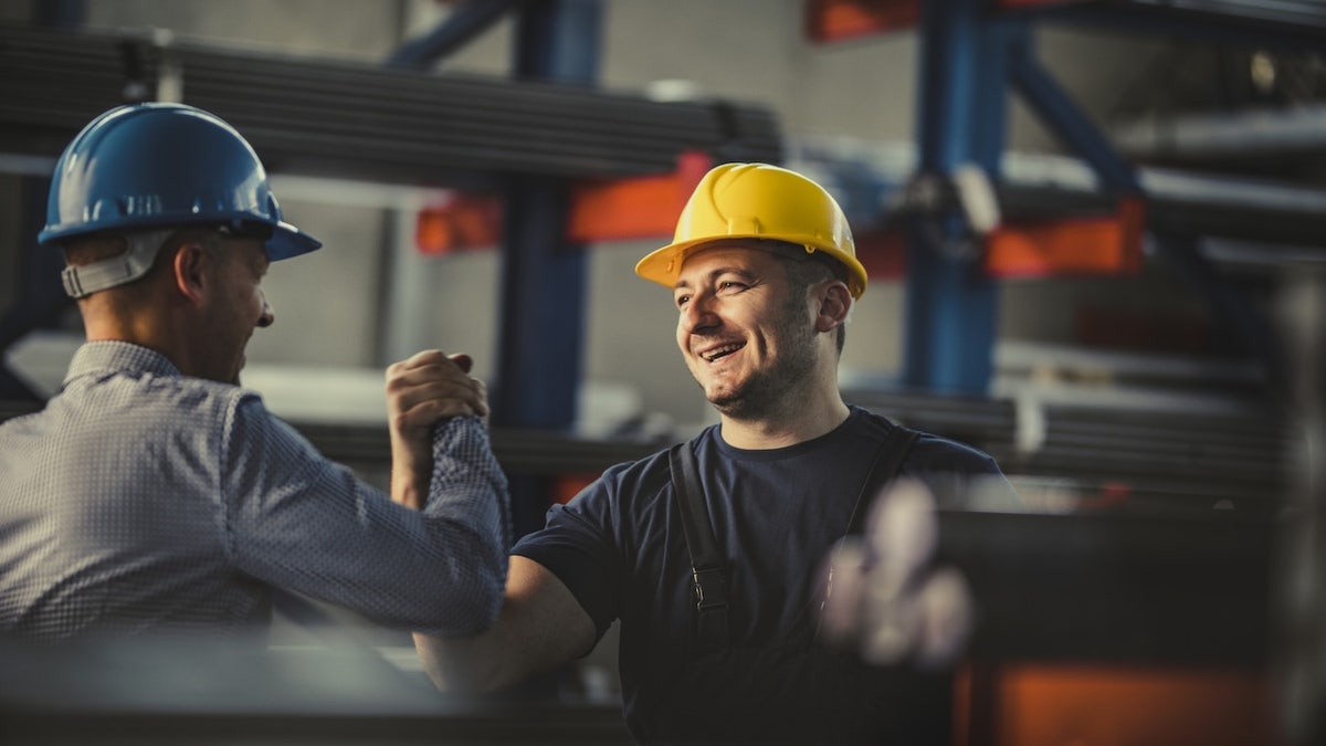 manly greet at steel mill/factory