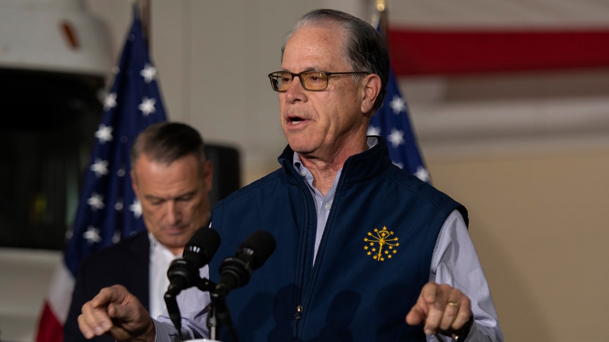 Governor Mike Braun speaking at a podium