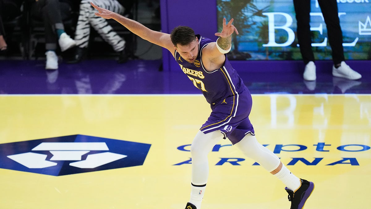 Luka Doncic celebrates a basket
