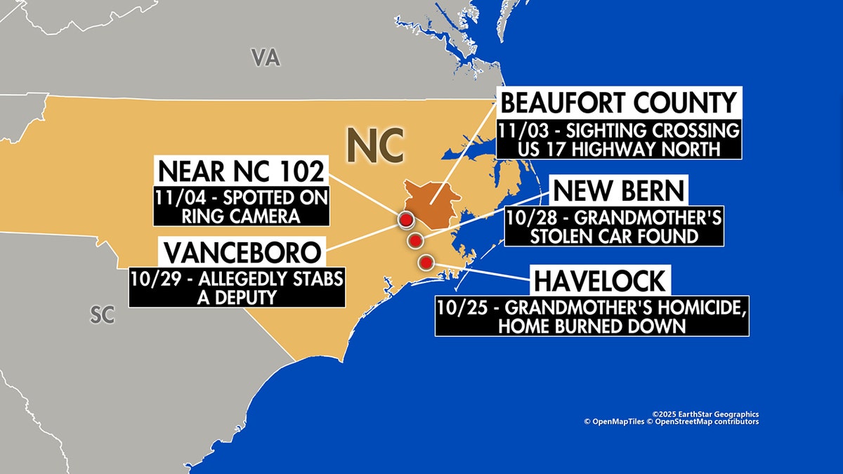 Map of North Carolina with landmarks
