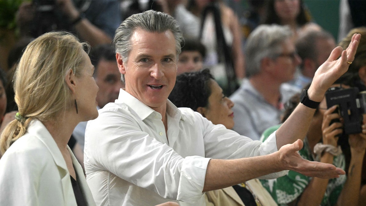 Newsom speaking in Brazil