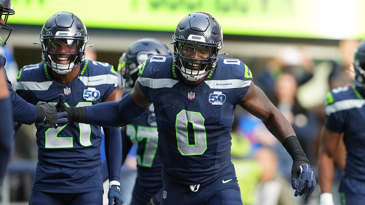 Seattle Seahawks' DeMarcus Lawrence celebrates