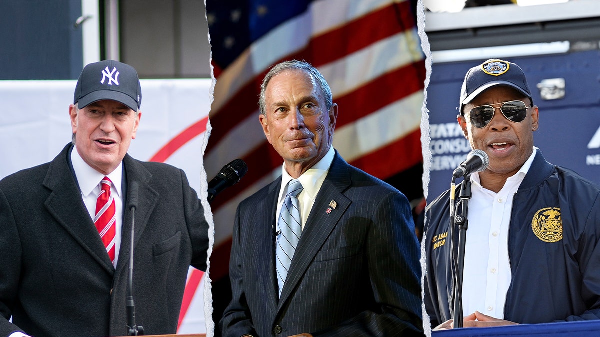 Prefeito de Nova York, Bill de Blasio, Michael Bloomberg e Eric Adams