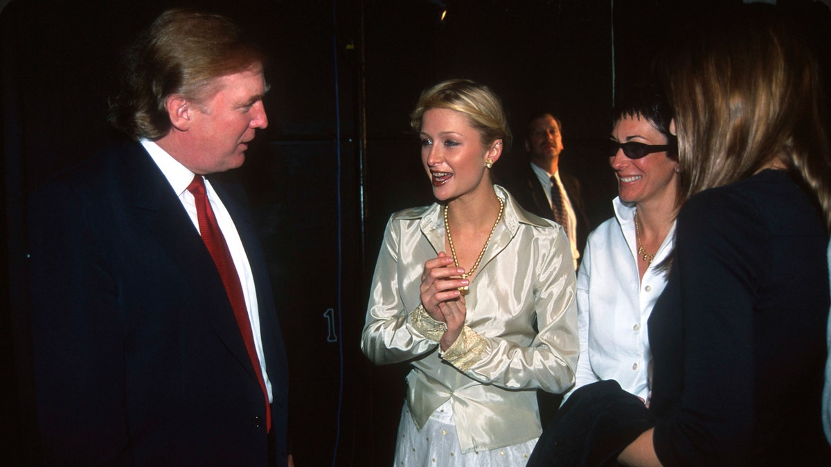 Paris Hilton talks with Donald Trump and Ghislaine Maxwell