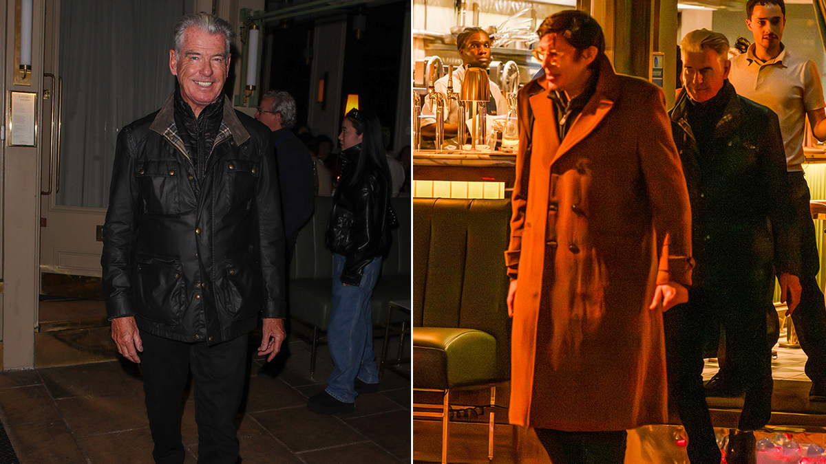 A split of Pierce Brosnan and Pierce with his son Christopher from their night out. 