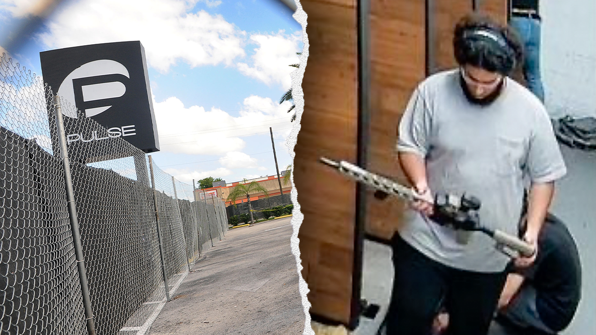 A split image showing the Pulse nightclub sign in Orland on the left and Michigan Halloween plot suspect Mohmed Ali on the right, holding a rifle at a gun range.