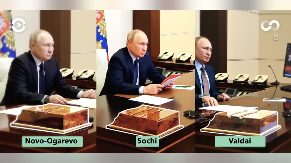 Vladmir Putin sitting in three different offices.