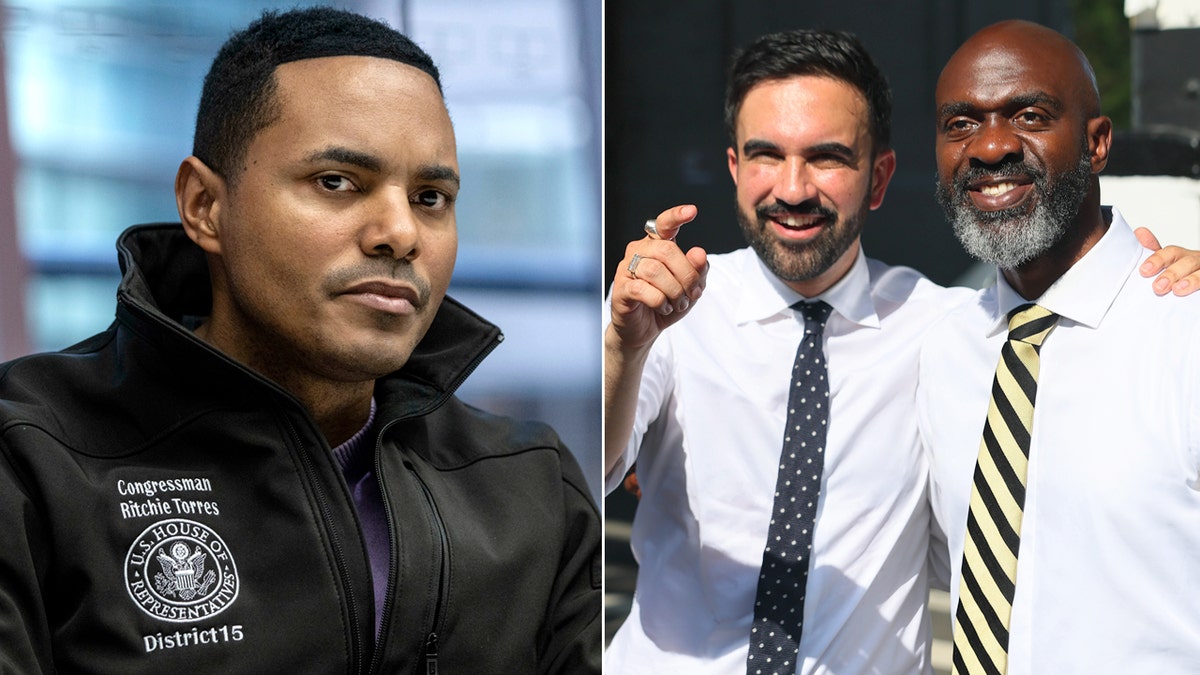 Left: Rep. Ritchie Torres; Right: Zohran Mamdani and Michael Blake