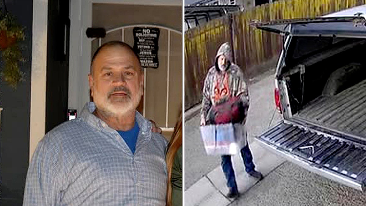 split photo of Ron Dailey and footage of him moving equipment into car