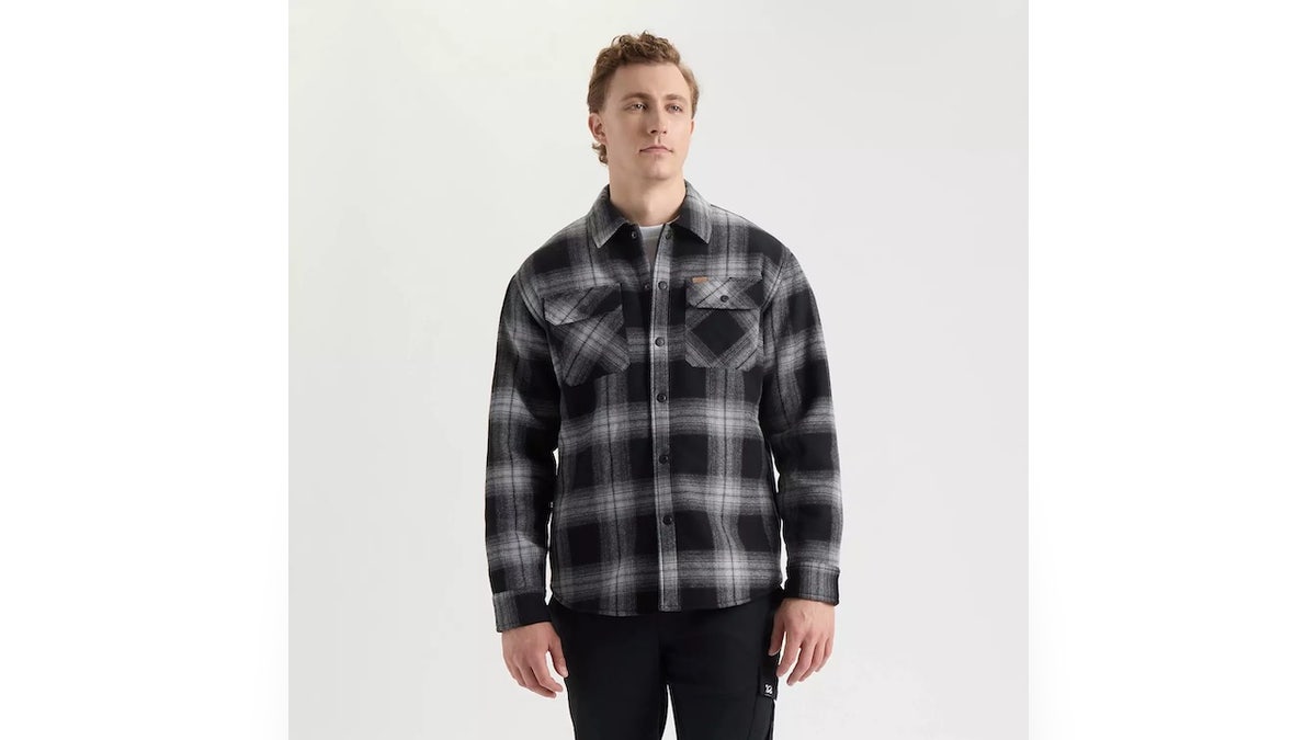 Elevate your workwear with this sherpa-lined buffalo check shacket.