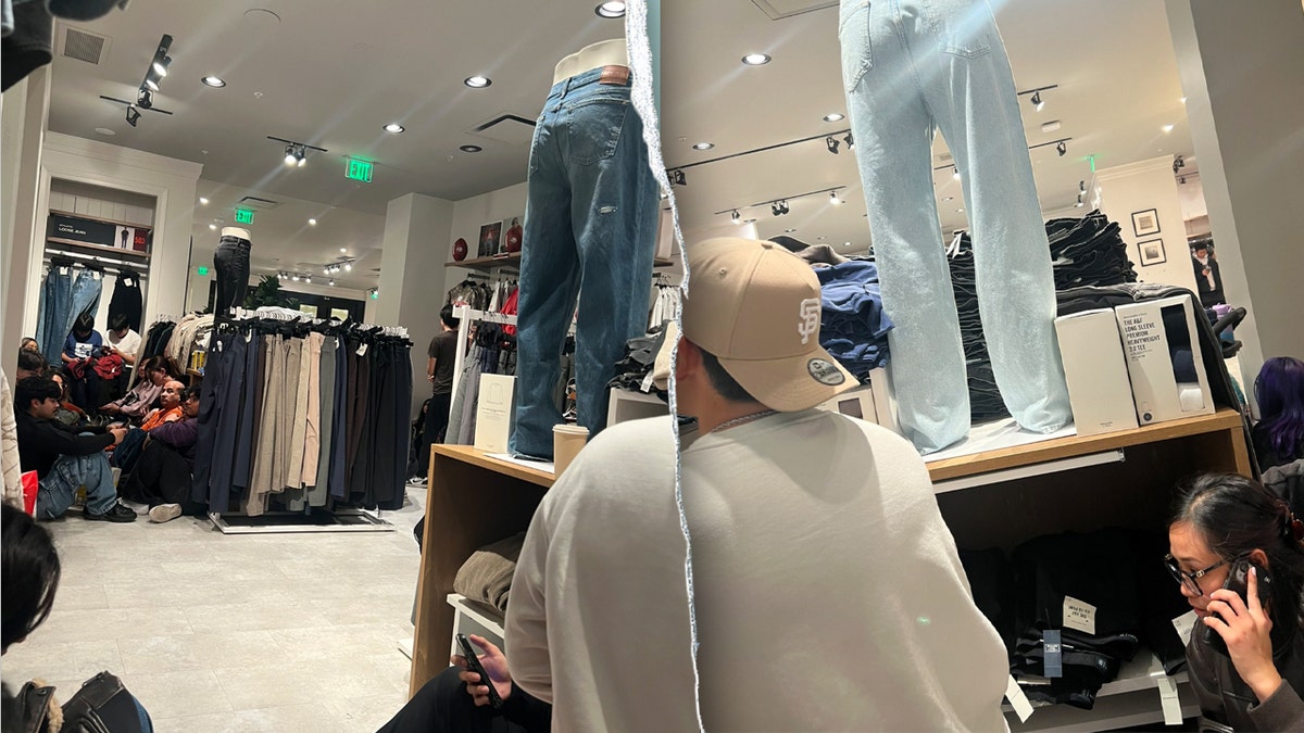 Split image of shoppers hiding in a store in the Valley Fair Mall