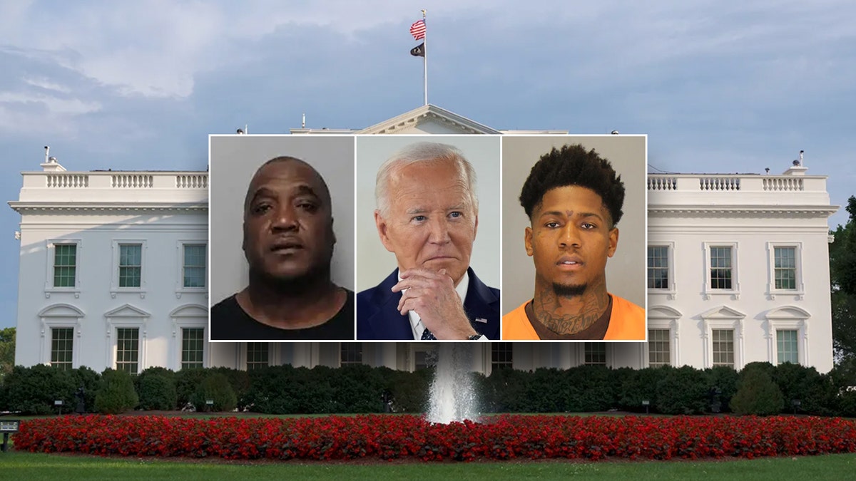 Three-way split image of Willie Frank Peterson, Joe Biden and Khyre Holbert with the White House as the background