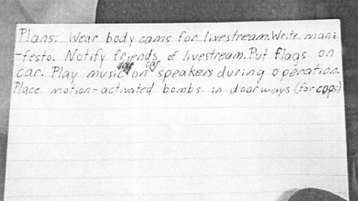 A handwritten attack plan was found inside Lucas Temple's bedroom, according to authorities.