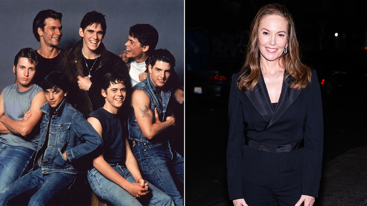 A split of "The Outsiders" cast in 1983 and Diane Lane in 2025.