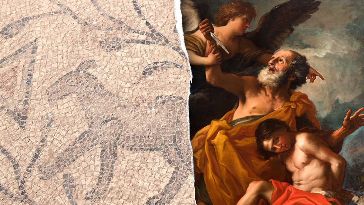 Split image of mosaic, Abraham painting