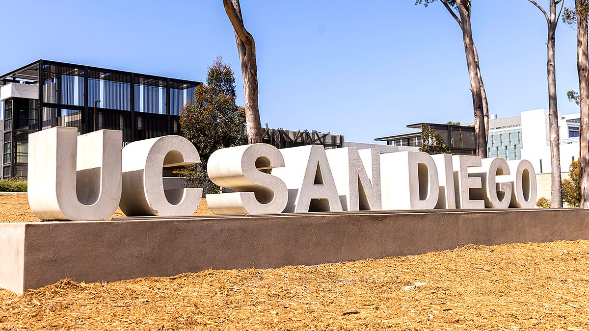 University of California San Diego sign and part of the campus.