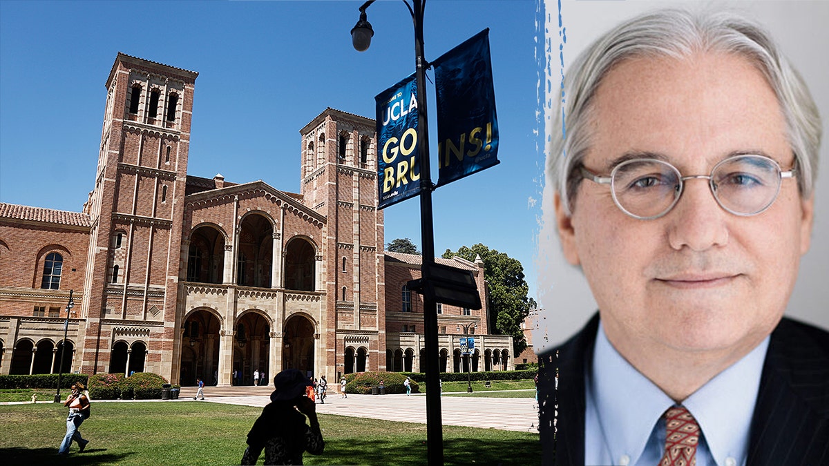 A split image of the UCLA campus and Professor William Jacobson.