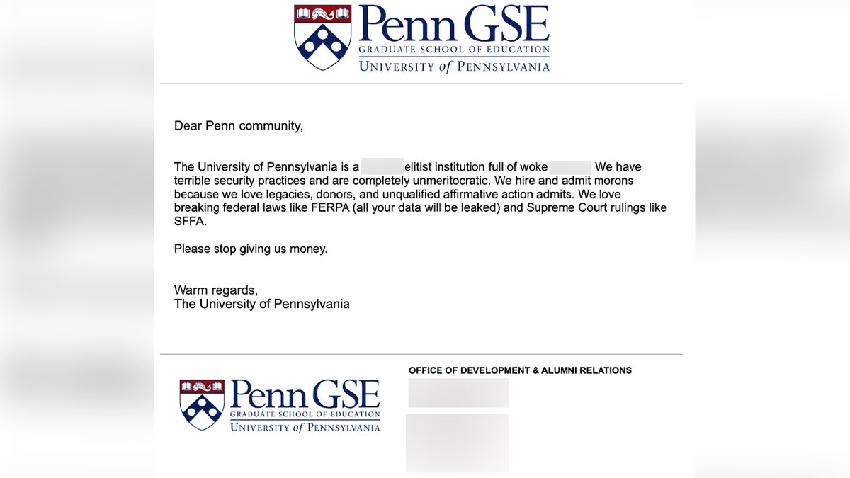 A fraudulent email sent to members of UPenn's community