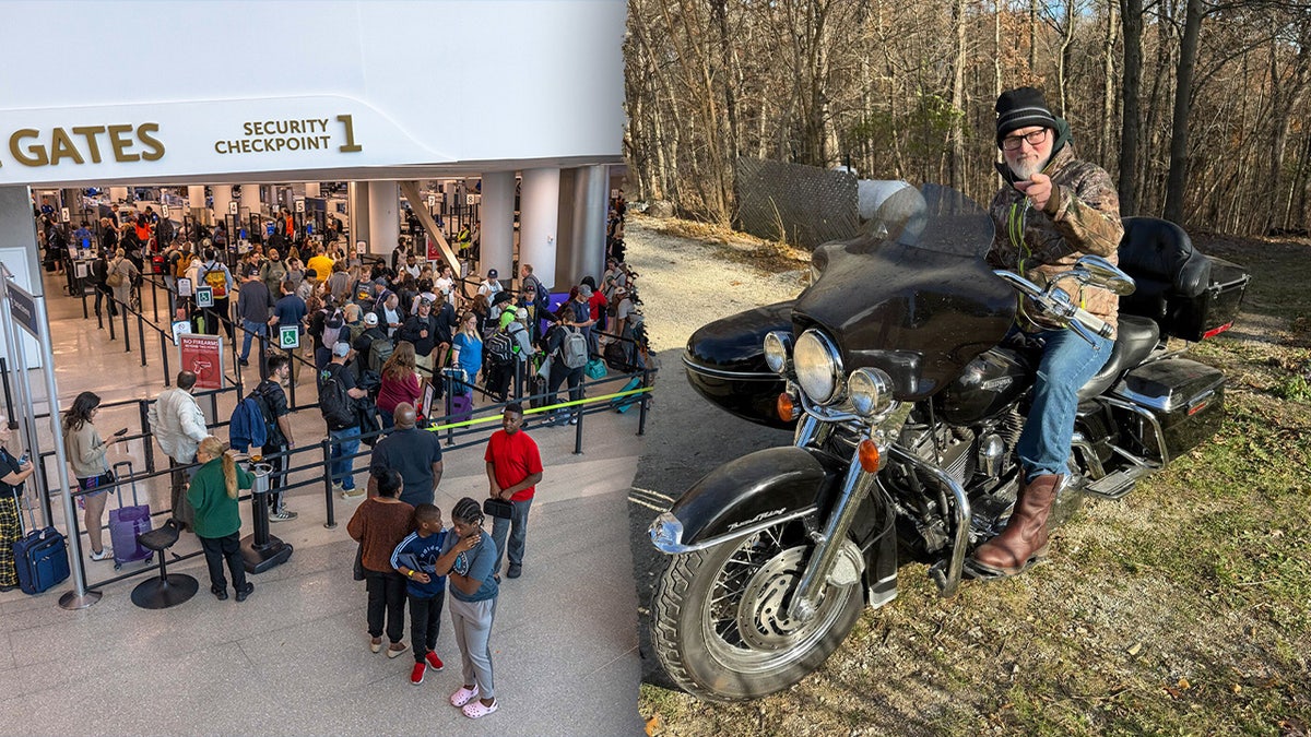 El representante Derrick Van Orden en su motocicleta se separó de un concurrido puesto de control del aeropuerto