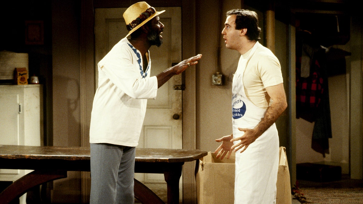 Wally "Famous" Amos and Andy Kaufman are shown on the set of "Taxi."